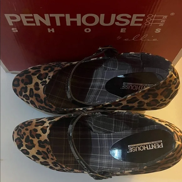 Penthouse by Ellie-sz9 Leopard Print Platform Mary Jane wedge heels w/ Strap EUC - Picture 3 of 5